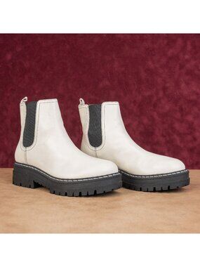 Marc Fisher Women Padmia Chelsea Retro Festival Platform White Leather Boots 8